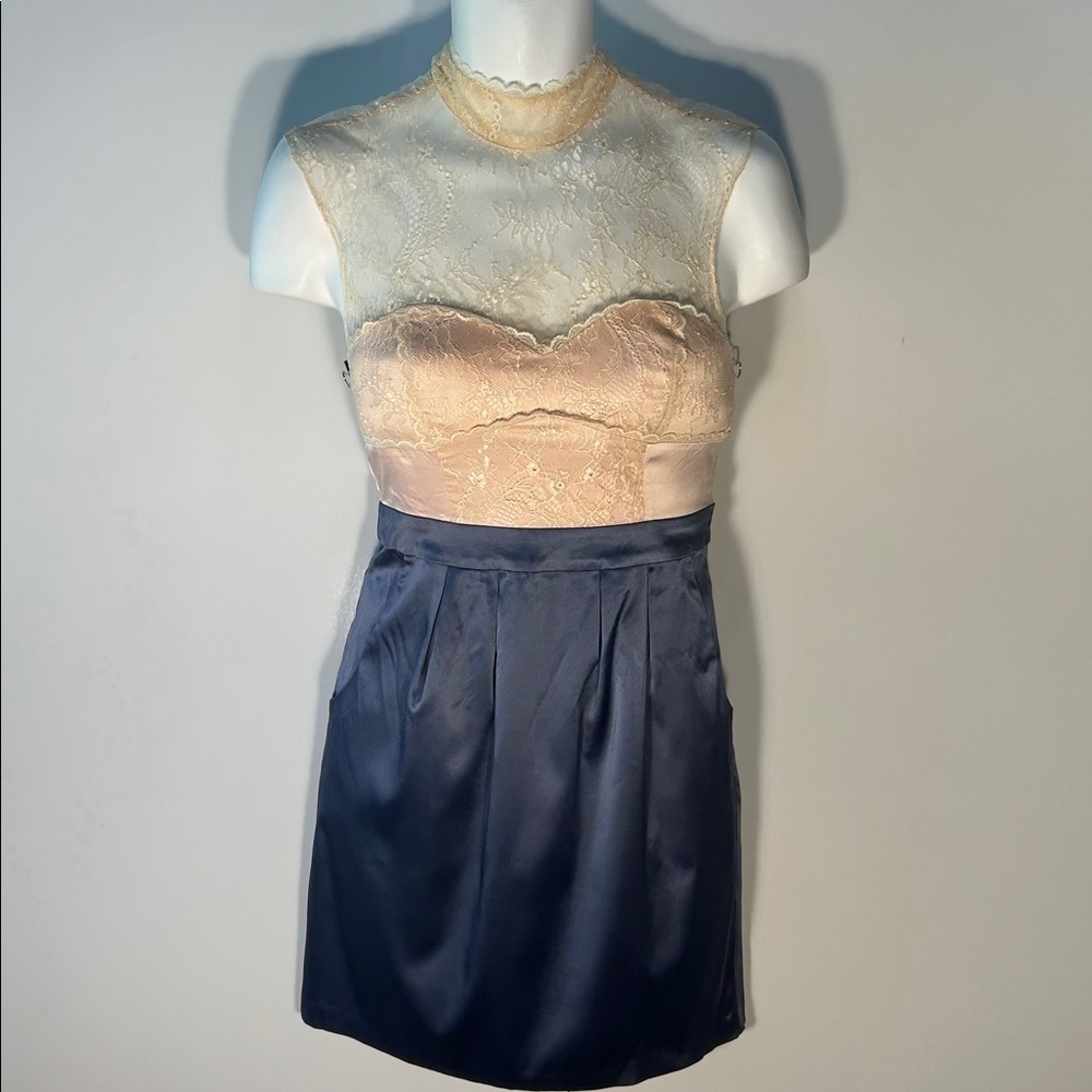 Very J SZ M Sheer Lace Corset Top Dress Blush & Blue Dressy Y2K Feminine Sexy